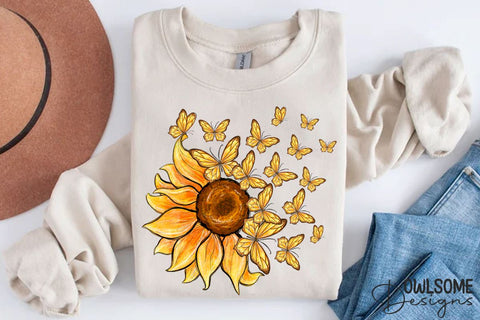 Sunflower Butterfly Sublimation PNG Sublimation Owlsome.Designs 