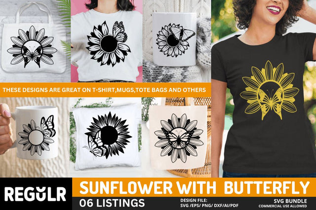 Sunflower Butterfly SVG Bundle SVG Regulrcrative 