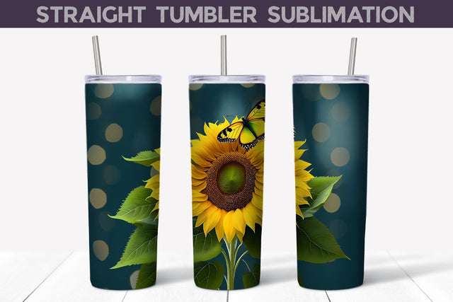 Sunflower Butterfly Tumbler Wrap Sublimation WatercolorColorDream 