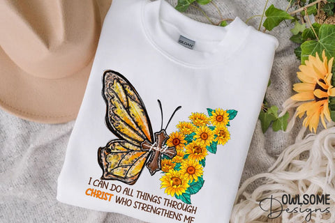 Sunflower Butterfly With Cross PNG Sublimation Owlsome.Designs 