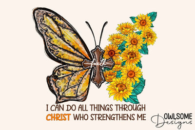 Sunflower Butterfly With Cross PNG Sublimation Owlsome.Designs 