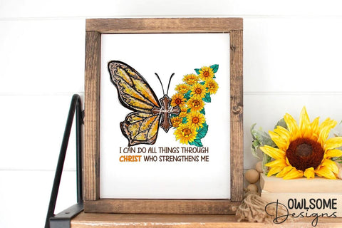 Sunflower Butterfly With Cross PNG Sublimation Owlsome.Designs 