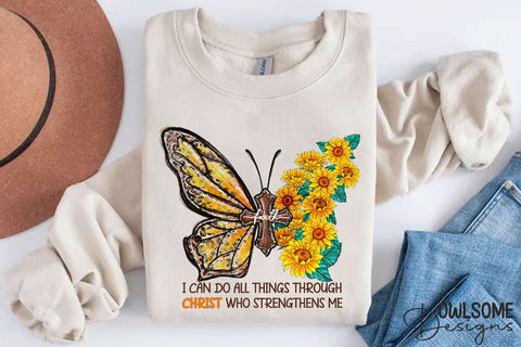 Sunflower Butterfly With Cross PNG Sublimation Owlsome.Designs 