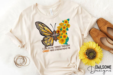 Sunflower Butterfly With Cross PNG Sublimation Owlsome.Designs 