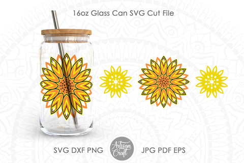 Sunflower can glass SVG for 16oz can shaped glass SVG Artisan Craft SVG 