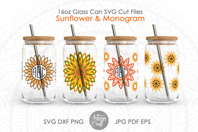 Sunflower can glass SVG for 16oz can shaped glass SVG Artisan Craft SVG 