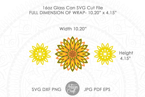 Sunflower can glass SVG for 16oz can shaped glass SVG Artisan Craft SVG 
