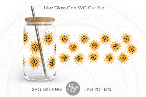 Sunflower can glass SVG for 16oz can shaped glass SVG Artisan Craft SVG 