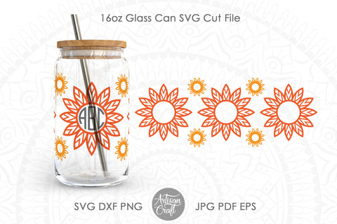 Sunflower can glass SVG for 16oz can shaped glass SVG Artisan Craft SVG 