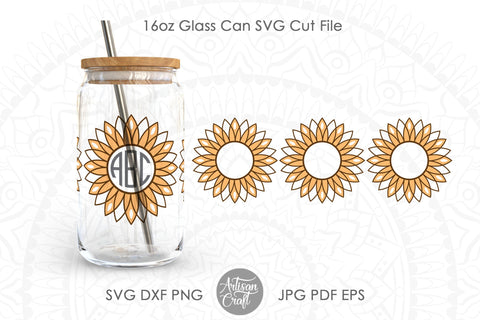 Sunflower can glass SVG for 16oz can shaped glass SVG Artisan Craft SVG 