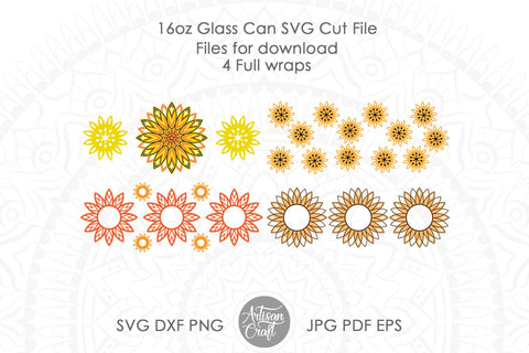 Sunflower can glass SVG for 16oz can shaped glass SVG Artisan Craft SVG 