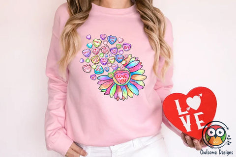 Sunflower Candy Valentine Love PNG Design Sublimation Owlsome.Designs 