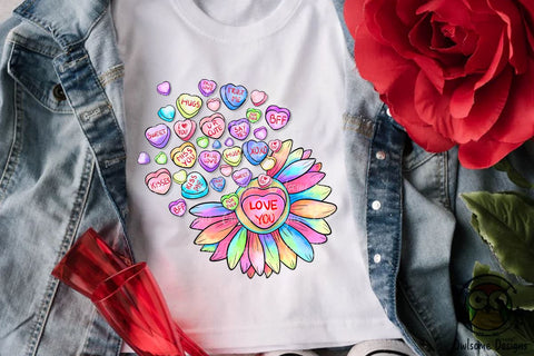 Sunflower Candy Valentine Love PNG Design Sublimation Owlsome.Designs 