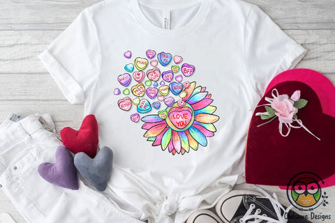 Sunflower Candy Valentine Love PNG Design Sublimation Owlsome.Designs 