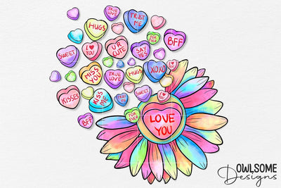 Sunflower Candy Valentine Love PNG Design Sublimation Owlsome.Designs 