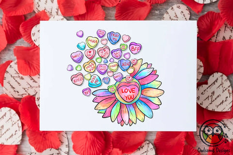 Sunflower Candy Valentine Love PNG Design Sublimation Owlsome.Designs 
