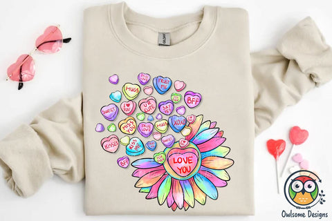 Sunflower Candy Valentine Love PNG Design Sublimation Owlsome.Designs 