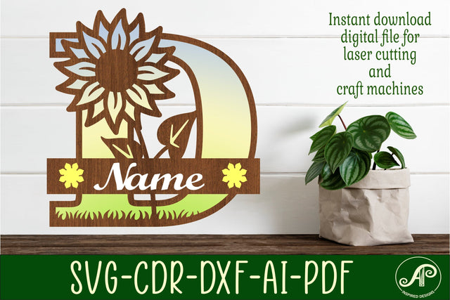 Sunflower Capital Monogram Letter D SVG SVG APInspireddesigns 