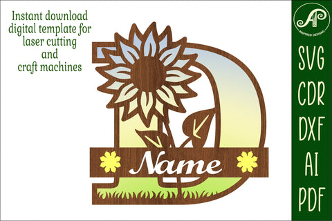 Sunflower Capital Monogram Letter D SVG SVG APInspireddesigns 
