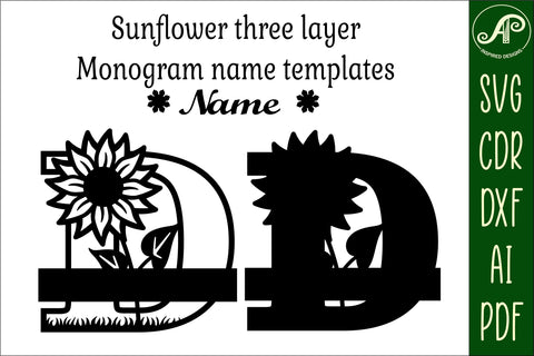 Sunflower Capital Monogram Letter D SVG SVG APInspireddesigns 