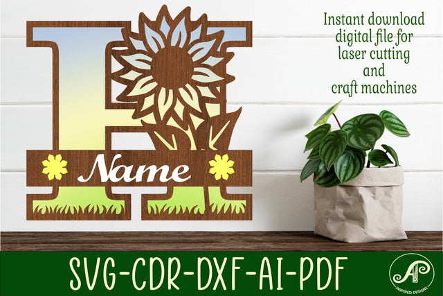 Sunflower Capital Monogram Letter H SVG SVG APInspireddesigns 