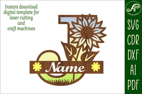 Sunflower Capital Monogram Letter J SVG SVG APInspireddesigns 