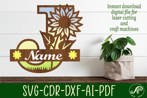 Sunflower Capital Monogram Letter J SVG SVG APInspireddesigns 