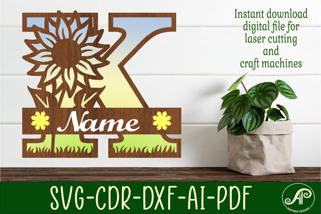 Sunflower Capital Monogram Letter K SVG SVG APInspireddesigns 