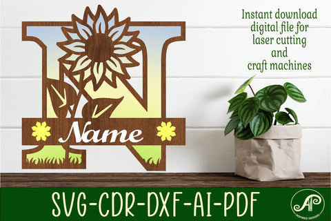 Sunflower Capital Monogram Letter N SVG SVG APInspireddesigns 