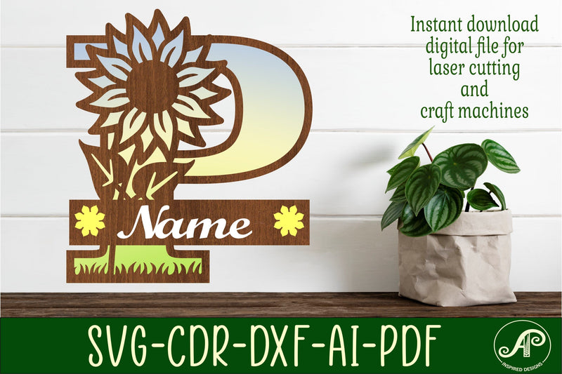 Sunflower Capital Monogram Letter P SVG SVG APInspireddesigns 