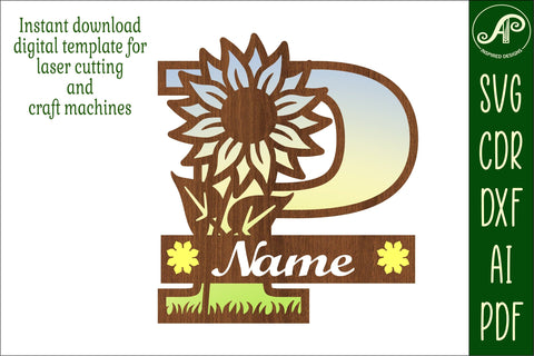 Sunflower Capital Monogram Letter P SVG SVG APInspireddesigns 