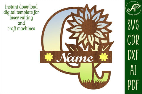 Sunflower Capital Monogram Letter Q SVG SVG APInspireddesigns 