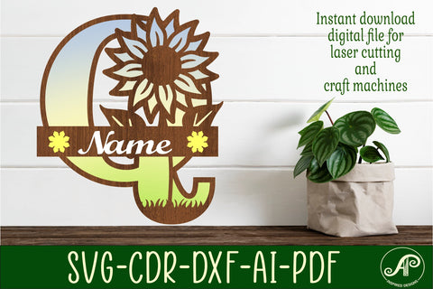 Sunflower Capital Monogram Letter Q SVG SVG APInspireddesigns 