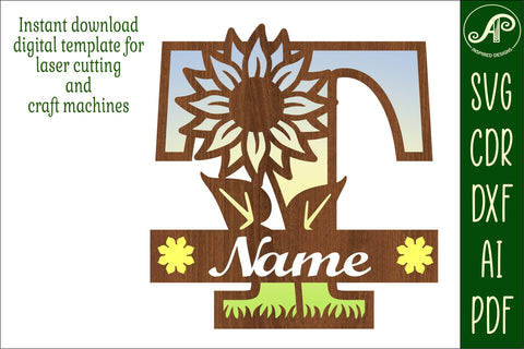 Sunflower Capital Monogram Letter T SVG SVG APInspireddesigns 