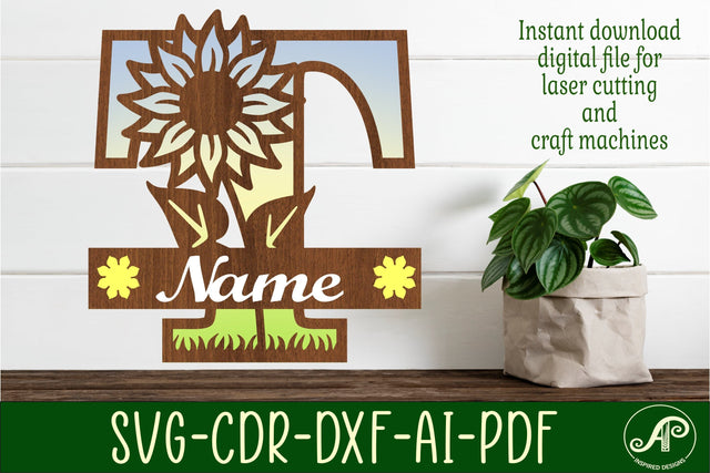 Sunflower Capital Monogram Letter T SVG SVG APInspireddesigns 