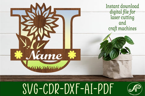 Sunflower Capital Monogram Letter U SVG SVG APInspireddesigns 