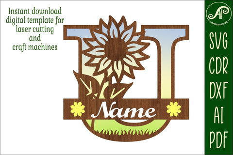 Sunflower Capital Monogram Letter U SVG SVG APInspireddesigns 