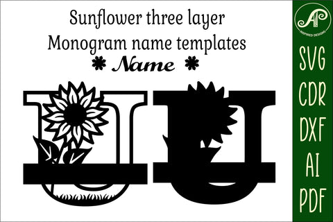 Sunflower Capital Monogram Letter U SVG SVG APInspireddesigns 