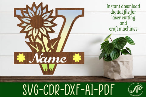 Sunflower Capital Monogram Letter V SVG SVG APInspireddesigns 