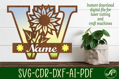 Sunflower Capital Monogram Letter W SVG SVG APInspireddesigns 
