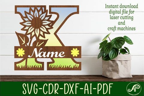 Sunflower Capital Monogram Letter X SVG SVG APInspireddesigns 