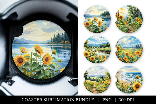 Sunflower Car Coaster Sublimation Bundle Sublimation BijouBay 