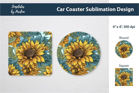 Sunflower Car Coaster Sublimation Design 1 Sublimation Templates by Pauline 