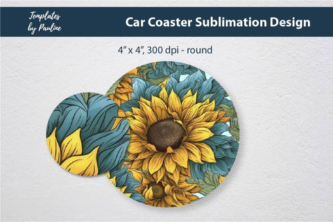 Sunflower Car Coaster Sublimation Design 1 Sublimation Templates by Pauline 