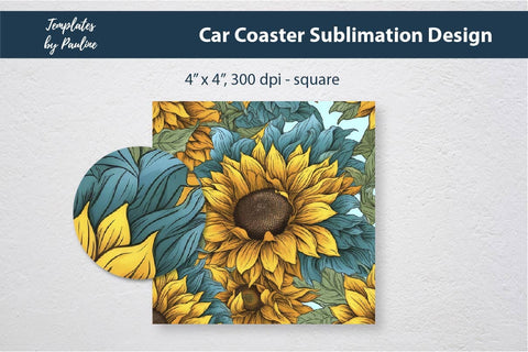 Sunflower Car Coaster Sublimation Design 1 Sublimation Templates by Pauline 