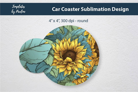 Sunflower Car Coaster Sublimation Design 2 Sublimation Templates by Pauline 