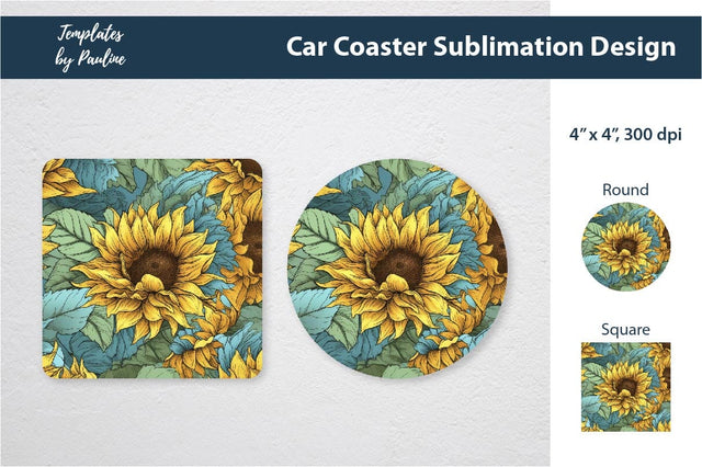 Sunflower Car Coaster Sublimation Design 2 Sublimation Templates by Pauline 