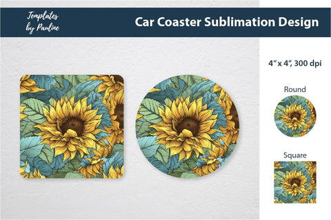 Sunflower Car Coaster Sublimation Design 2 Sublimation Templates by Pauline 