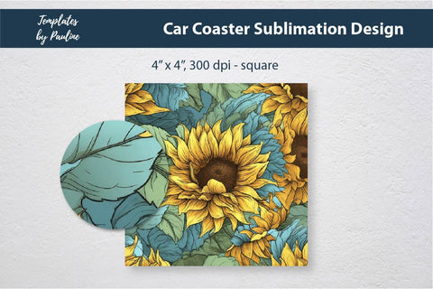 Sunflower Car Coaster Sublimation Design 2 Sublimation Templates by Pauline 