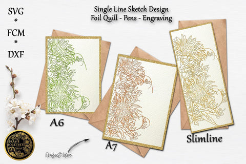 Sunflower Cards - Single line for Foil Quill | Digi Stamp. | A6 | A7 | Slimline .Bundle Sketch DESIGN DrawnTogether with love 
